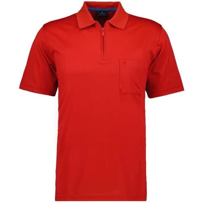Ragman Uni Easy Care Zipper Poloshirt Pima Cotton Mix Vuurrood / male