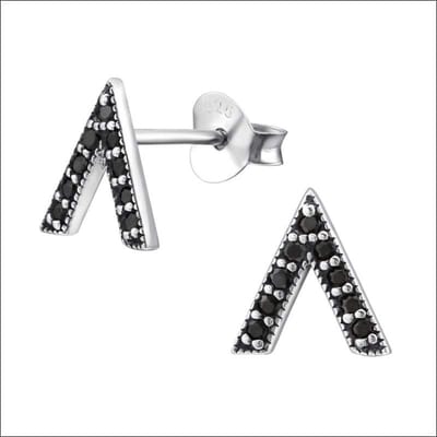 Aramat Jewels | Oorbellen | Zilveren Geoxideerde Oorbellen vrouw | V bar-Zwart-8mm | |8mm | Zilver | Kinderen, Volwassenen | Verkleurd niet