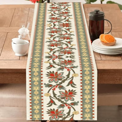 1 st Boheemse Tafel Runner - Exotisch Bloemen- & Geometrisch Ontwerp, Duurzaam Makkelijk te Onderhouden, Perfect voor Binnen/Buiten Dineren 150x33cm white