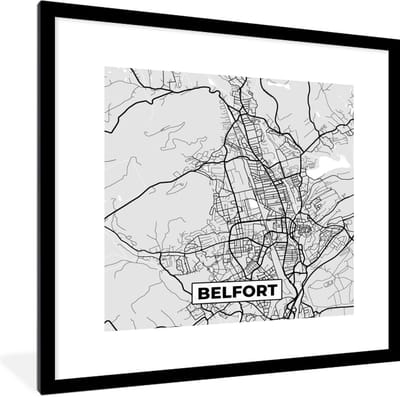 Fotolijst incl. Poster - Kaart – Stadskaart – Frankrijk - Belfort - Plattegrond - 40x40 cm - Posterlijst