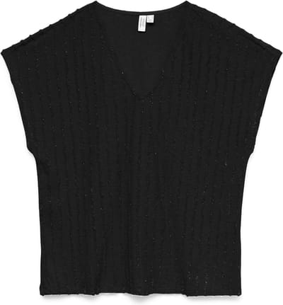 Vero Moda T-shirt Vmgloriana S/s V-neck Top Jrs Btq 10334799 Black Gold Lurex Dames Maat - S