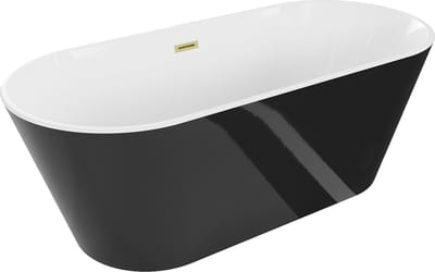 Mexen Flavia vrijstaande badkuip 150 x 75 , wit/zwart, gouden geborstelde overloop - 54031507575-55