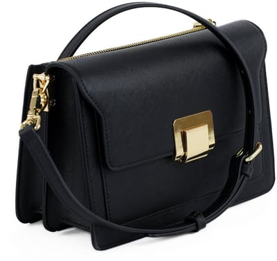 Solier Lucia F32 - schoudertas dames - zwart - saffiano eco leer - verstelbare schouderriem - dubbele vakken