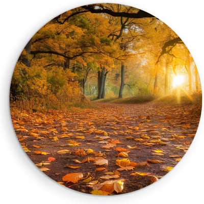 Saammp Muurcirkel Hout - herfst pad - Rustgevend - Landschap - Natuur - Ø 90 - Wandcirkel - Wanddecoratie Cirkel - Muurdecoratie Woonkamer - Slaapkamer decoratie - Rond Schilderij