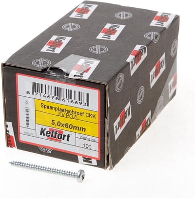 Kelfort Spaanplaatschroef cilinderkop verzinkt pozidriv voldraad 5x60mm (per 100 stuks)