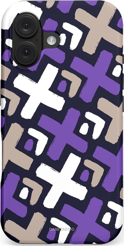 Casetastic hoesje geschikt voor Apple iPhone 16 - MagSafe - Dubbellaagse bescherming - Fresh Paars Witte X's - Fashion Case - Donkerblauw Zilver Lavendel Wit