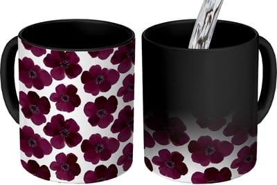Magische Mok - Foto op Warmte Mokken - Koffiemok - Bloemen - Aquarel - Paars - Magic Mok - Beker - 350 ML - Theemok