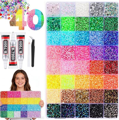 Strasssteentjes Set - 40 Kleuren - Nail Art Kit - DIY Rhinestones Kit - diamantschilderijen - Rhinestones - Nagel folie - Diamantjes – Strass Applicator - voor versier kleding, schoenen, tassen, bekers, mokken en afstudeerpetten - 40000 Stuks