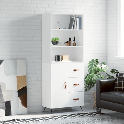 vidaXL - Hoge - kast - 69,5x34x180 - cm - bewerkt - hout - wit