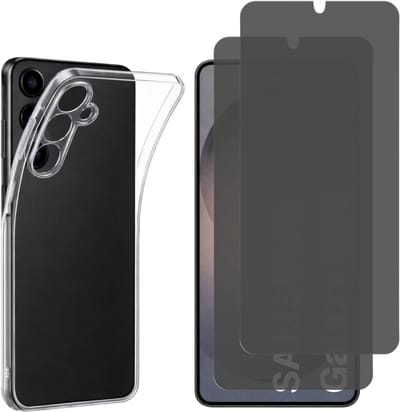 Hoesje geschikt voor Samsung Galaxy S26 backcover siliconen Transparant en 2 stuks Beschermglas Privacy Glas Screenprotector van glazen schermbeschermfolie