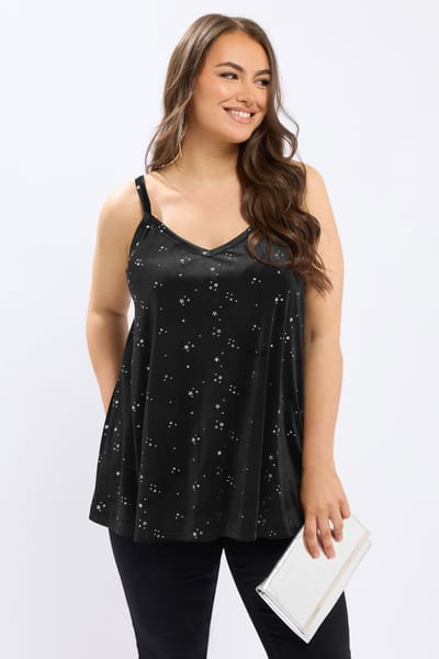 Yours Zwarte Velours Sterren Cami Vest Top Size 42