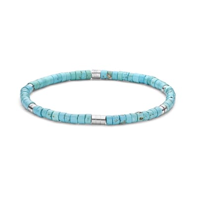 Frank 1967 – Heren Armband – 7FB-0705 Kralen Armband 4mm - Turkoois - Staal - Rekbaar - 19cm - Turkoois