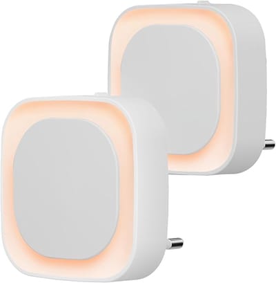 Nachtlampje stopcontact met schemeringssensor, 2 stuks, Automatisch AAN/UIT, 3-niveau helderheid instelbaar, zeer goed voor kinderkamer, trapopgang, slaapkamer, keuken, Badkamer (Amber)