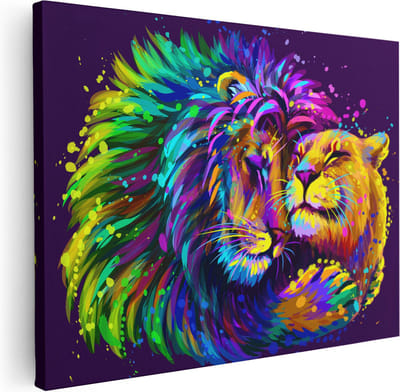 Artaza Canvas Schilderij Leeuw En Leeuwin - 40x30 cm - Klein - Muurdecoratie Abstract - Wanddecoratie Dieren - Kamer Accessoires Woonkamer