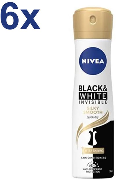 Nivea Black & White Invisible - Silky Smooth Deodorant Spray – 6x 150 ml – 72u bescherming | Voordeelverpakking