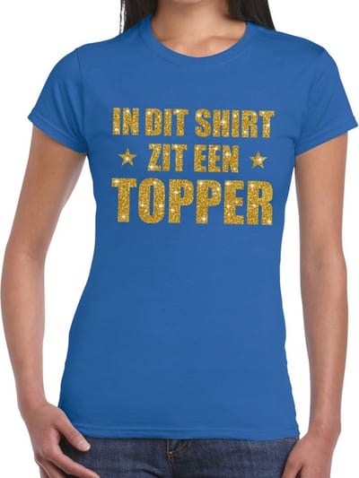 In dit shirt zit een Topper goud glitter tekst t-shirt blauw voor dames - dames Toppers shirts XS