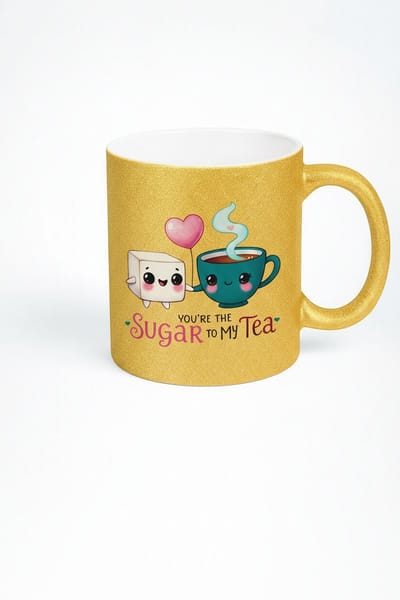 Gouden Glitter Mok 'You're the Sugar to my Tea' - Liefdevolle Theemok Cadeau