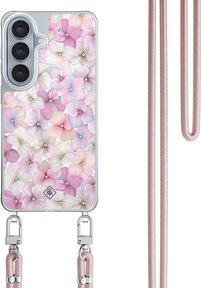 Casimoda® hoesje met rosegoud koord - Geschikt voor Samsung S26 - Hortensia - Afneembaar koord - TPU/polycarbonaat - Paars