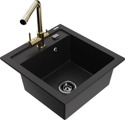 Mexen Vito granieten spoelbak 1-komer met keukenmengkraan Duero, zwart - 6503-77-671600-50-B