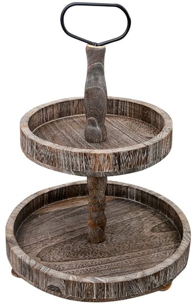 Dailygoods- Fruitetagère 2-laags - Houten Dienblad - Vintage Decoratie - Serveertoren - Taartplateau - Eenvoudig Onderhoud - Taartstandaard
