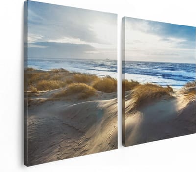 Artaza Canvas Schilderij Tweeluik Duinen En Zee  - 120x80 - Foto Op Canvas - Canvas Print