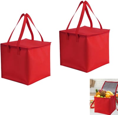 2-stuks Geïsoleerde voedselzak - Diepvrieszak - Ritssluiting - Opvouwbaar - Gemakkelijk mee te nemen - Staat rechtop - Draag warm of koud eten -Houd al het eten vers - Ideaal voor kamperen, reizen en thuis - Rood