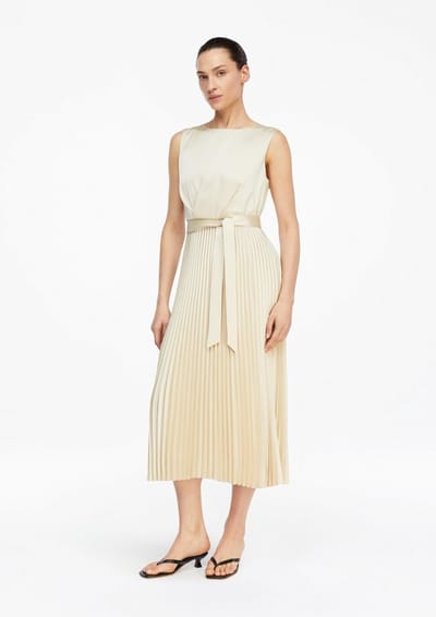 Plissée Satijnen Jurk met Strikceintuur Taille Dames COMMA
