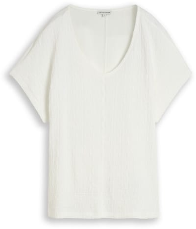 Tom Tailor - Loose fit T-shirt in materiaalmix - Maat XL - Whisper White