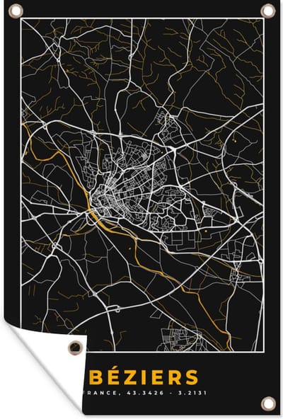 Muurdecoratie Béziers – Plattegrond – Frankrijk – Kaart – Stadskaart - 120x180 cm - Tuinposter - Tuindoek