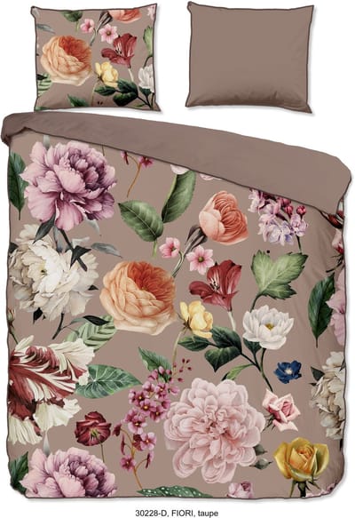 Descanso dekbedovertrek bloemen - Lits jumeaux 240x200/220 cm - Taupe - 100% Katoen satijn