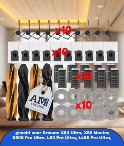 Passend voor Dreame X50 Ultra, X50 Master, X50S Pro Ultra, L50/L40S/Mova V50 Ultra. Compleet borstel- en filterset met duurzame, hoogrendement filtratie. Inclusief schoonmaakaccessoires, feestelijke Halloween & Kerst items.