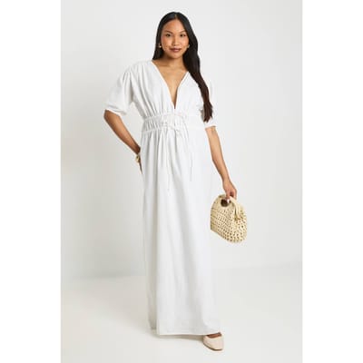 boohoo Dames Zwangerschaps Geplooide Maxi Jurk Met Strikdetail | Wit | Maat: 36