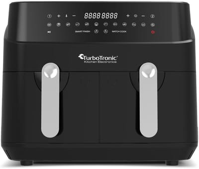 Turbotronic DAF5 Dubbele Airfryer XXL DualChef - 9L - Heteluchtfriteuse - Dubbele Mand - 2 x 4.5L - 50ºC tot 200ºC - 12 Kookprogramma's - Zwart