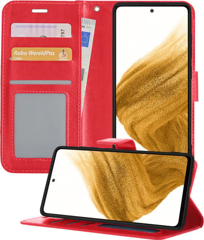 Hoesje - Met Pasjeshouder - Geschikt voor Samsung Galaxy A53 - Luxe Bookcase Portemonee - Flip Case - Kunstleer Book Case - Flipcase - Book Cover - Walletcase - Portemonneehoes - Telefoonhoesjes - Rood