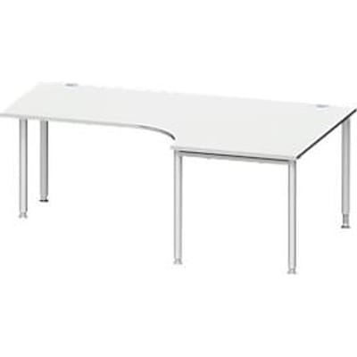 Schäfer Shop  Genius Hoekbureautafel MODENA FLEX 90°, aanbouw rechts, eenzijdig, ingekorte zijpanelen, 4-poot ronde buis, lichtgrijs