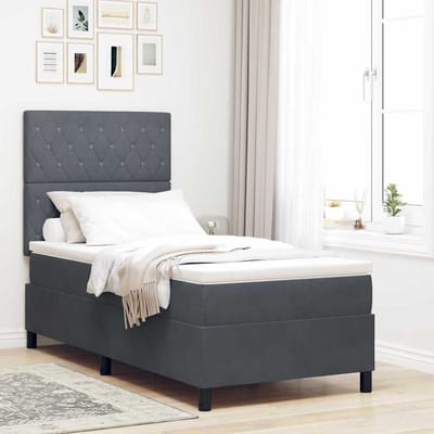 vidaXL - LED - Box - Spring - Bed - met - matras - Donkergrijs - 90 - x - 190 - cm - Fluweel