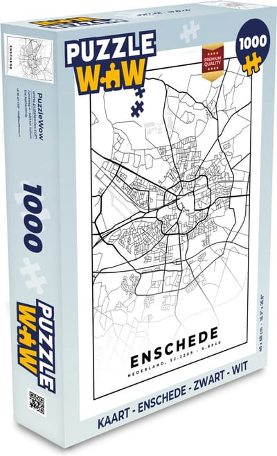 Puzzel Kaart - Enschede - Zwart - Wit - Legpuzzel - Puzzel 1000 stukjes volwassenen