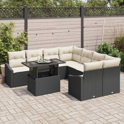 vidaXL - Tuinbank - Set - 9 - st - Zwart - en - Crème - poly - rattan