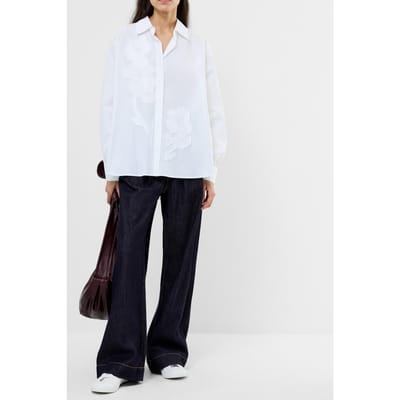 French Connection Cambria Cotton Embellished Shi Linen White Maat: XS | Blouses Outlet | Dames | Wit