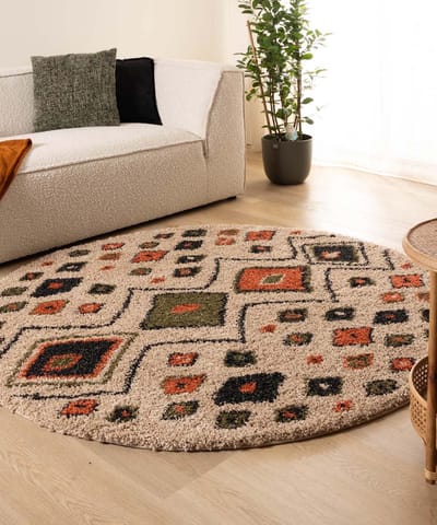 Rond hoogpolig vloerkleed - Artisan beige/multi 240