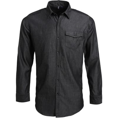 Premier Heren Denim Overhemd met Contraststiksels (Zwarte denim)
