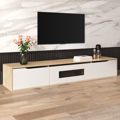 OKWISH TV-kasten 180x30x35 cm - TV meubel Met LED-verlichting - Hoogglans Front - Modern Design - Rechthoekig - TV Meubels - Spaanplaat - Natuurlijk