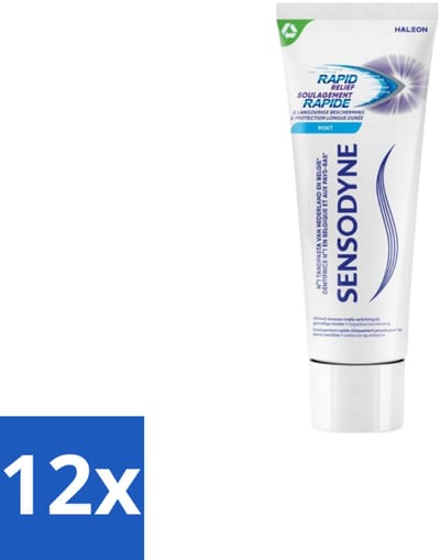 12 x Sensodyne – Tandpasta – Rapid Relief Whitening – 75 ml - Gevoelige Tanden - Tandpasta - Verlichting - Whitening - Mondgezondheid
