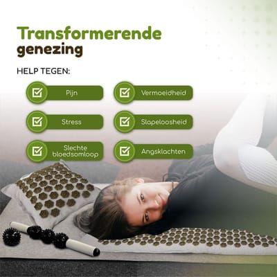 Spijkermat XL - 130 x 50 cm - met kussen - Massagebal - Acupressuur Mat - Shakti Mat - Grijs