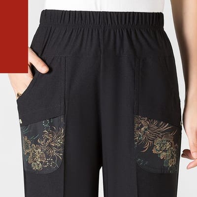 8XL Extra Grote Middelbare Vrouwen Zomerbroek Casual Elastische Taille Potlood Kuit Lengte Broek Bedrukte Broek 7XL black