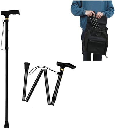 Zwarte opvouwbare wandelstok - Multifunctionele wandelstok - Draagbare en verstelbare wandelstok - Trekkingstok - Loophulp voor ouderen - Duurzaam en unisex - Lengte 85-95 cm