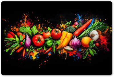 Placemats 45x30 cm - Placemat kunststof - 1 stuk - Groente - Eten - Kruiden - Graffiti - Koken - Borden onderleggers - Decoratie voor op tafel - Keuken tafeldecoratie accessoires - Vinyl onderlegger - Tafelversiering