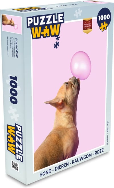 Puzzel Hond - Dieren - Kauwgom - Roze - Legpuzzel - Puzzel 1000 stukjes volwassenen