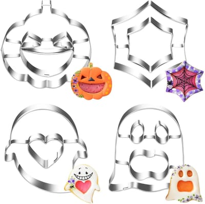 Dailygoods- Uitsteekvormpjes Set - 4 Halloween Koekjessnijders - Roestvrij Staal - Duurzaam - Maten en Vormen - Temperatuurbestendig - Koekjesvormpjes
