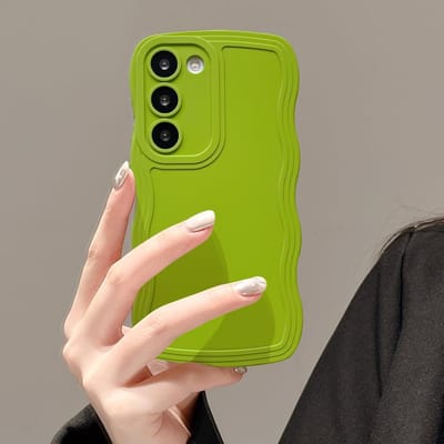 Mobiele telefoonhoesje geschikt voor Samsung Galaxy S21 5G, Wave Frame beschermhoesje, ultralichte en dunne schokbestendige zachte TPU bumperhoes voor meisjes en vrouwen, volledige camerabescherming, groen